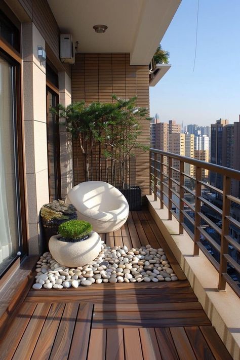 Zen Balcony Ideas, Large Balcony Ideas, Modern Apartment Balcony, Zen Apartment Decor, Zen Balcony, Zen Apartment, Contemporary Balcony, Best Master Bedrooms, Condo Balcony