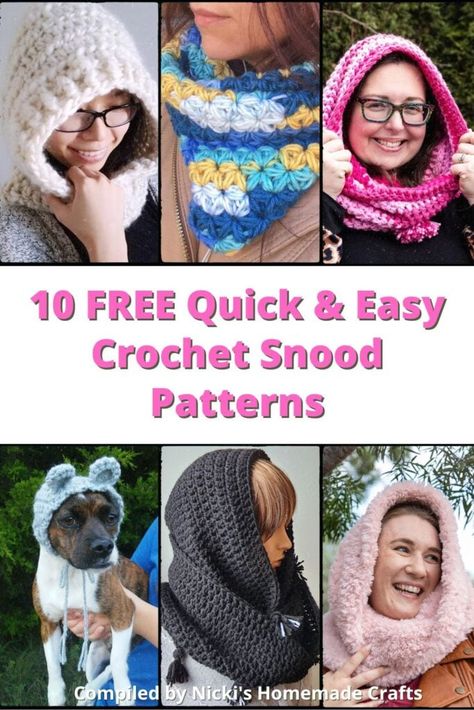 Free Snood Pattern, Dog Snood Crochet Pattern, Snood Crochet Pattern, Homemade Scarves, Crochet Shrugs, Snood Pattern, Crochet Snood, Different Crochet Stitches, Crochet Hood