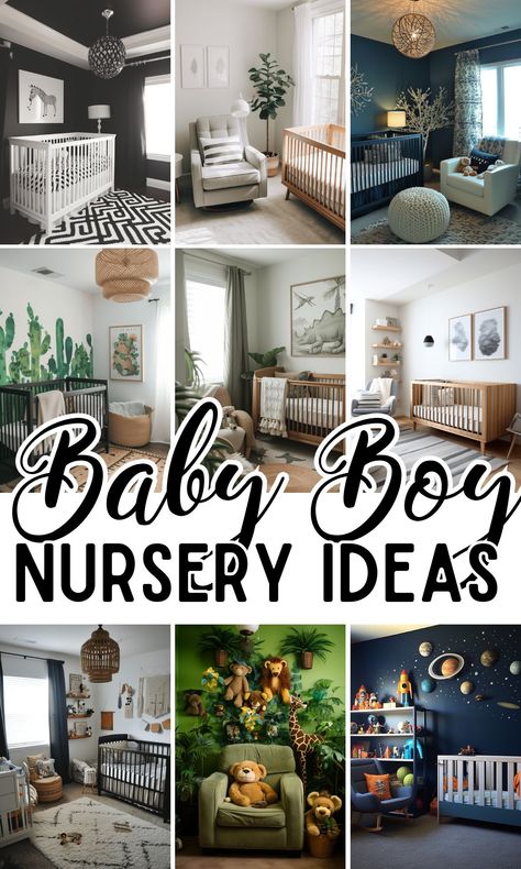 55 Baby Boy Nursery Ideas You'll Love  - In The Playroom Nursery With 2 Windows, Ranch Theme Nursery, Baby Boy Color Schemes, Baby Boy Nursery Themes Animals, Boho Boy Nursery Ideas, Modern Boy Nursery Ideas, Baby Boy Nursery Decor Ideas, Boy Nursery Room Inspiration