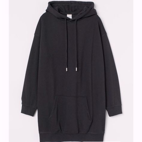 H&M Long Black Hoodie Size Xs Nwt Drawstring Long Black Hoodie, Nasa Hoodie, H&m Hoodie, Brown Crewneck, Cream Hoodie, Brown Sweatshirt, Basic Hoodie, Print Pullover, Oversize Hoodie