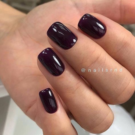 Dark Purple Shellac Nails, Purple Burgundy Nails, Dark Purple Square Nails, Short Dark Purple Nails, Dark Purple Nails Short, Dark Violet Nails, Midnight Purple Nails, Dark Maroon Nails, Dark Plum Nails