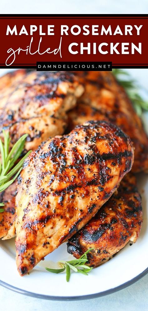 MAPLE ROSEMARY GRILLED CHICKEN, summer grilling recipes, dinner ideas Maple Rosemary Chicken, Gluten Free Bbq Chicken, Rosemary Marinade, The Best Grilled Chicken, Marinade Chicken, Best Grilled Chicken, Weekly Dinner, Dinner Rotation, Grilled Dinner