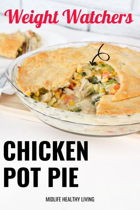 chicken pot pie sliced on a tray Weight Watchers Chicken Pot Pie, Chicken Pot Pie Dinner, Weight Watchers Casserole, Healthy Chicken Pot Pie, Weight Watchers Lunches, Ww Meals, Ww Recipe, Weight Watchers Recipes Desserts, Weight Watchers Chicken