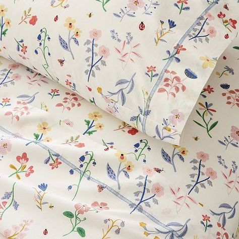 Kids Sheets & Sheet Sets | West Elm Fun Bed Sheets, Cute Sheet Sets, Wildflower Bedroom Kids Rooms, Danish Bedding, Wildflower Room, Girl Crib Sheets, Bookish Bedroom, Cute Sheets, Floral Sheets