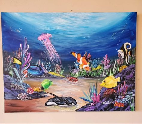 Bottom Of The Ocean Drawing, Under The Sea Acrylic Painting, Under Sea Drawing, Under The Ocean Painting, Under The Sea Drawing, Under The Sea Painting, Sea Drawings, Under The Sea Drawings, Coral Reef Drawing