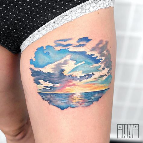 Image may contain: one or more people Rbf Meme, Watercolor Wave Tattoo, The Ocean Tattoo, Michigan Tattoo, Tattoo Sunset, Niece Tattoo, Watercolour Tattoo Men, Watercolour Tattoos, Sunset Tattoo