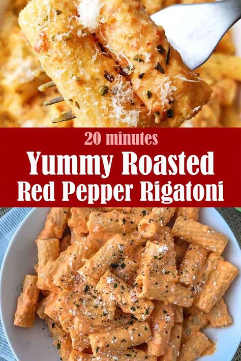 Roasted Red Pepper Rigatoni, Red Pepper Rigatoni, Roasted Red Peppers Recipes, Rigatoni Recipe, Red Pepper Recipes, Ms Recipes, Red Pasta, Rigatoni Recipes, Roasted Red Pepper Pasta