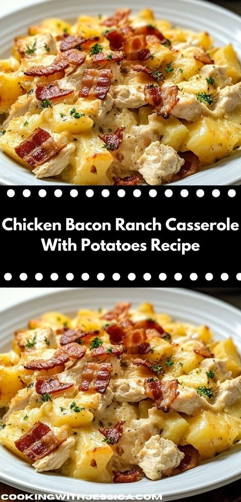 Discover the ultimate comfort food in this Chicken Bacon Ranch Casserole! Packed with savory goodness and family-friendly appeal, it's a must-try among casserole recipes that will satisfy even the pickiest eaters. Loaded Potato Ranch Chicken Casserole, Chicken Bacon Ranch Potatoes, Potato Cassarole, Chicken Bacon Ranch Potato Bake, Casserole With Potatoes, Quick Casserole Recipes, Ranch Potato Recipes, Bacon Ranch Casserole, Turmeric Paste