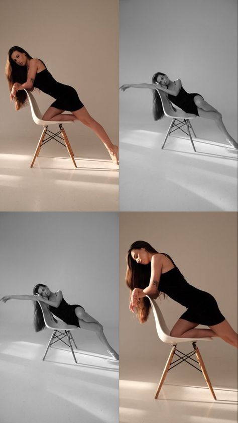 Neutral Photoshoot Ideas, Pose Reference Photo Seductive, Loft Photoshoot Ideas, Powerful Woman Photoshoot, Studio Poses For Women, Self Timer Poses, Regal Poses, Floor Poses, Chair Poses