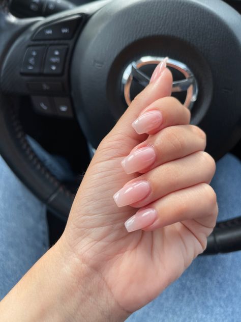 Sheer Square Nails, Sheer Pink Coffin Acrylic Nails, Acrylic Nail Natural Look, Natural Nail Colors Acrylic, Natural Style Acrylic Nails, Short Coffin Natural Nails, Natural Sheer Nails, Natural Nail Look Acrylic, Natural Acrilyc Nails