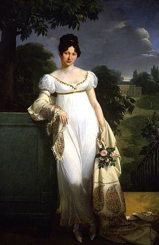 Portrait of Félicité-Louise-Julie-Constance de Durfort, Maréchale de Beurnonville by Merry-Joseph Blondel, c 1808 Regency Gown, Regency Era Fashion, Empire Silhouette, Istoria Artei, Paisley Shawl, 1800s Fashion, Regency Dress, Regency Fashion, William Turner