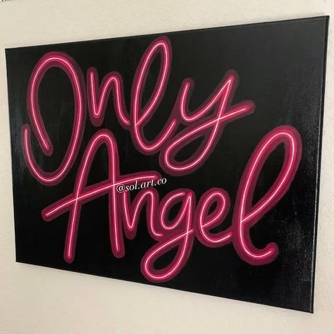 Neon Lights Painting Canvas, Albums Painting, Neon Sign Painting Canvas Diy, Neon Sign Painting, Diy Neon Sign, Harry Styles Drawing, Designed Paper, Disney Canvas Art, Easy Cartoon Drawings