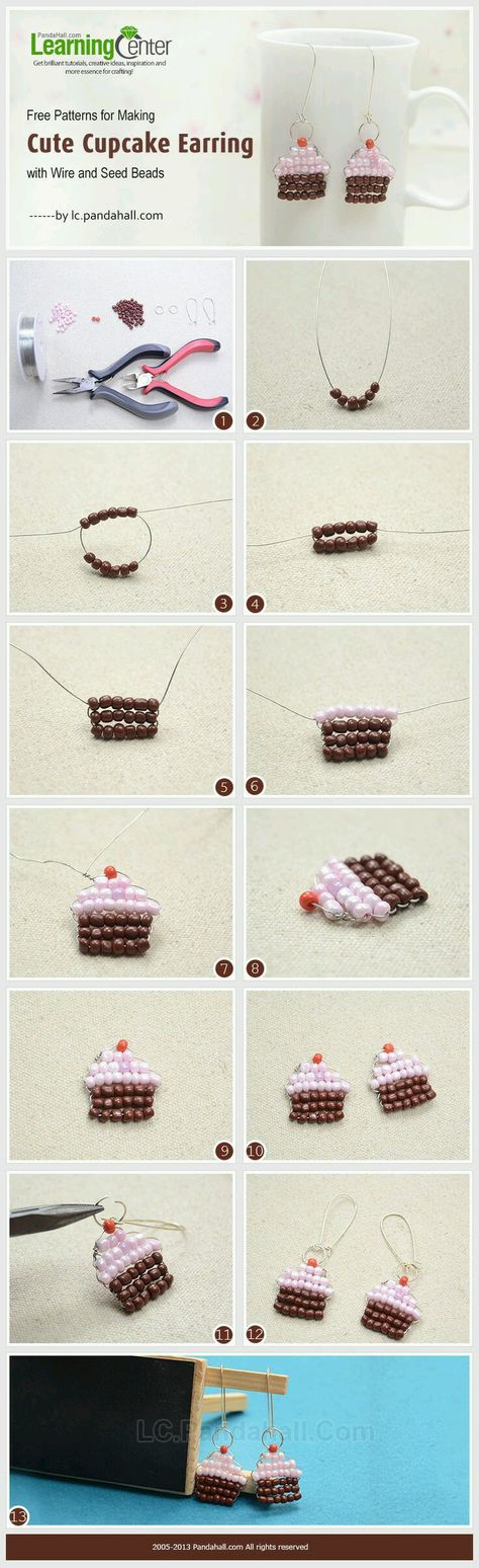 Cincin Diy, Cupcake Earrings, Anting Manik, Pony Bead Crafts, Pola Manik, Cute Cupcake, Gelang Manik-manik, Pola Gelang, Gelang Manik