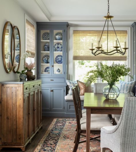 Woodmere Drive - Transitional - Dining Room - Boston - by Jamie Keskin Design | Houzz Narrow Dining Room, New England Interior, Cedar Creek, Interior Design Photos, Sun Valley, Dining Room Inspiration, The Dining Room, Farmhouse Dining, Banquette