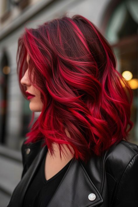 Vibrant Hair Color Ideas Fun, Fashion Hair Color Trends 2024, Red Hair With Colored Streaks, Brunette Hair With Highlights 2024, Dark Vivid Hair Color, Shadow Root Red Hair, Color Ideas For Blonde Hair, Haircolor 2024 Women, All Red Hair