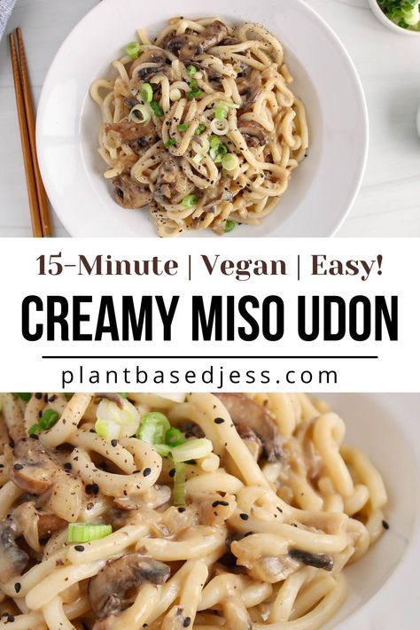 View on a bowl of creamy miso udon. Vegan Udon Noodle Recipe, Miso Paste Recipes, Vegan Udon Noodles, Vegan Udon, Miso Udon, Mushroom Miso, Udon Noodles Recipe, Udon Recipe, Miso Recipe