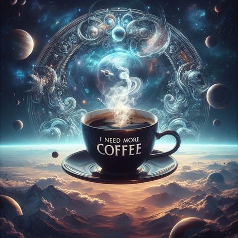 I need more coffee - Fantasy Coffee Magic, Need More Coffee, Ufo Art, I Need More, Espresso Coffee, Coffee Love, Coffee Art, Black Beauty, 3d Wall