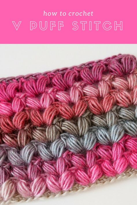 Crochet V Puff Stitch - B.hooked Crochet | Knitting | Podcast V Puff Stitch, Crochet Crocodile, V Stitch Crochet, Puff Stitch Crochet, Winter Crochet, Crochet Knit Stitches, Crochet Stitches For Beginners, Puff Stitch, Stitch Crochet