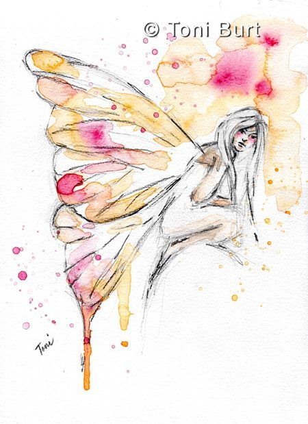 Watercolour Fairy Art, Watercolor Fairy Tattoo, Fairy Pictures Drawing, Watercolour Fairies, Fairy Watercolor Painting, Watercolour Fairy, Watercolor Fairies, Toni Burt, Fairy Watercolor