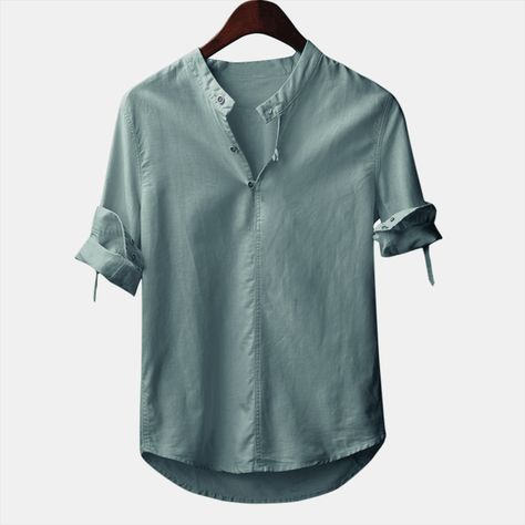 Mens Half Sleeve, Linen Casual, Slim Fit Top, Light Blue Green, Men Shirt Style, Fashion Website, Henley Shirts, Half Sleeve, Mens Casual Shoes