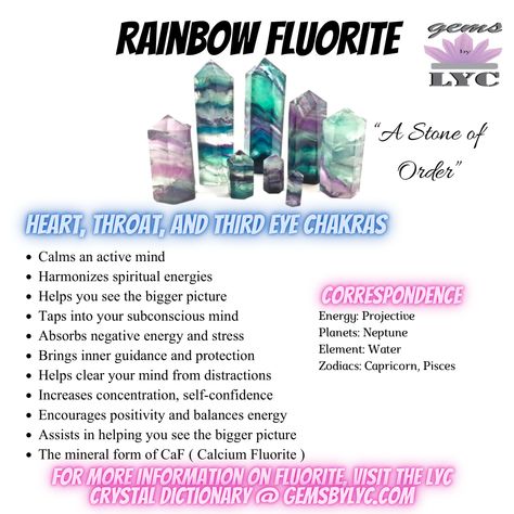 For more information and affirmations on Rainbow Fluorite, please click the link! Crystals Meanings Fluorite, Rainbow Tourmaline Meaning, Rainbow Flourite Benefits, Rainbow Fluorite Meaning, Rainbow Crystals Stones, Rainbow Fluorite Crystal Meaning, Flourite Meaning Crystals, Fluorite Crystal Meaning, Fluorite Meaning