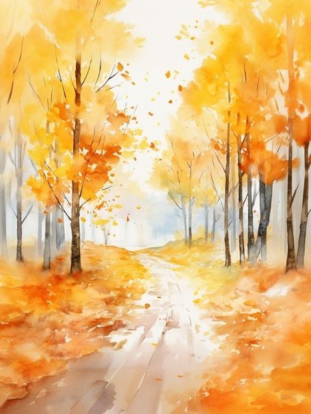 Autumn Pictures Art, Autumn Watercolor Landscapes, Fall Watercolor Paintings Easy, Fall Watercolor Landscape, Watercolor Art Autumn, Autumn Painting Ideas Easy, Autumn Watercolor Paintings, Fall Watercolor Paintings, Fall Watercolors