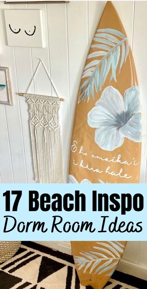 coasta dorm ideas Beach Dorm Room Ideas, Teen Beach Room, Beach Dorm Room, Girls Beach Theme Bedroom, Beachy Dorm, Beach Dorm, Dorm Decor Ideas, Surf Room Decor, Ocean Room Decor