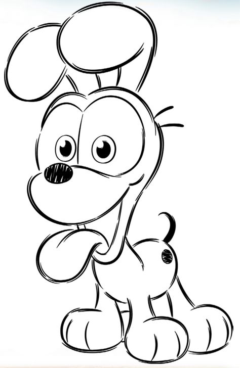 Cartoon Coloring Pages Free Printable, Cute Dog Drawing Cartoon, Drawing Ideas Easy Cartoon, Dog Cartoon Drawing, Garfield Drawing, Easy Cartoon Characters, Easy Disney Drawings, Creative Drawing Prompts, Easy Drawings Sketches