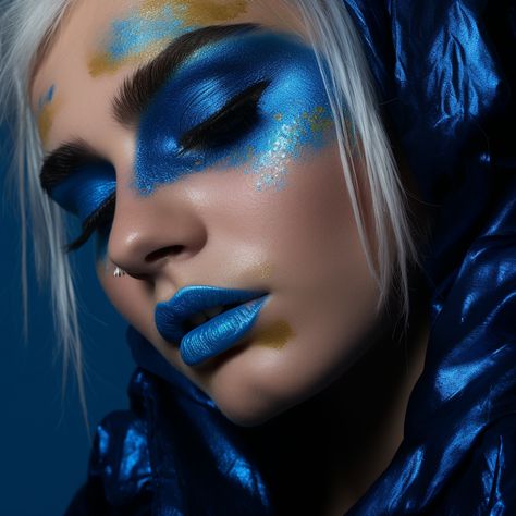 Step into the world of fashion photography with this striking image featuring a blue eyeshadow aesthetic. Captured realistically with a Canon 5D Mk VI at ISO 100, this photo celebrates the vibrancy and artistry of makeup. The blue hues speak of boldness and creativity, inviting viewers to explore the beauty of detailed fashion imagery. #BlueAesthetic #Canon5DMkVI #FashionPhotography Big Face Makeup, Face Makeup Ideas, Blue Eyeshadow Aesthetic, Eyeshadow Aesthetic, Detailed Fashion, Dark Eyeshadow, Drag Makeup, Canon 5d, Big Face