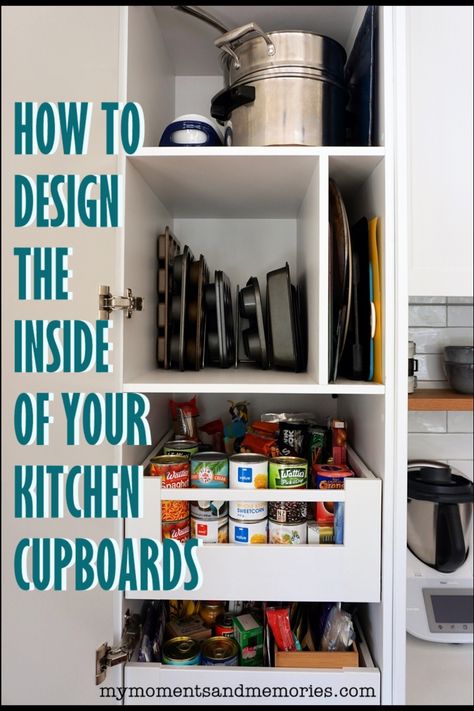 Large Kitchen Cupboard Storage Ideas, Kitchen Cupboard Inside Design, Thermomix Storage Kitchen, Kitchen Cupboards Inside, Maximise Kitchen Storage, Inside Kitchen Cabinets Organization, Thermomix Storage, Kitchen Storage Ideas Cabinets Cupboards, Kitchen Electronics Storage