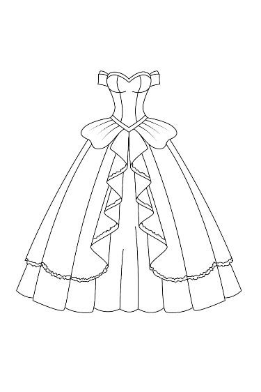 Princess dress coloring page for kids lovecol Gown Drawing Easy, Dress Coloring Pages Fashion Designers, Princess Gown Drawing, Modern Dress Drawing, Dress Cartoon Drawing, Princess Dress Illustration, Princess Dresses Drawing, Barbie Dress Drawing, Disney Princess Dresses Drawings