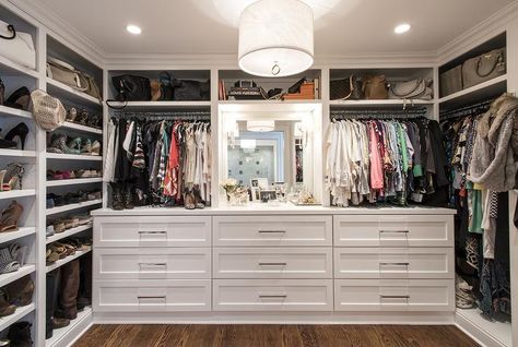 Walk In Closet with Built In Dressers, Transitional, Closet Wide Shallow Closet Ideas, Womens Master Closet, Master Closet With Drawers, 8x10 Walk In Closet Ideas, Medium Walk In Closet Ideas, Master Closet Dresser, Home Closet Ideas, Built In Closet Dresser, Primary Closet Design