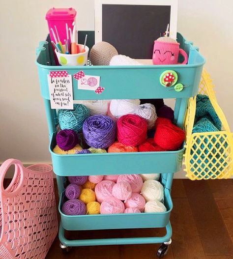 Ikea cart and Sun Jellies retro baskets, what could be nicer? @littlecosythings for the reminder 👍🏼 #sunjellies bags from @yarnandcostore Raskog Ikea, Ikea Raskog Cart, Ikea Cart, Ikea Raskog, Ikea Craft Room, Knitting Room, Ikea Crafts, Crochet Organizer, Repeat Crafter Me