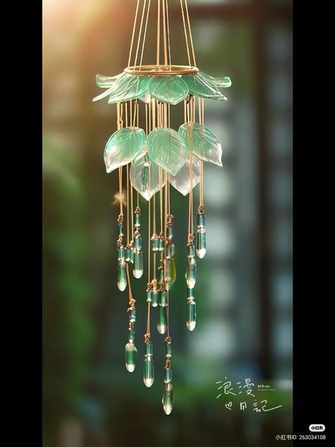 Sun Catcher Ideas Diy, Stained Glass Chimes, Wind Chimes Aesthetic, Sun Catchers Diy Suncatchers, Spiritual Room Ideas, Glass Windchimes, Crystal Suncatchers Diy, Diy Suncatchers, Crystal Wind Chimes