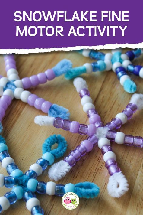 Snowflake Activity, Snowflake Craft For Kids, Classroom Holiday Party, Beaded Snowflake, January Crafts, Fine Motor Activity, Snowflake Craft, Kids Math, Preschool Craft