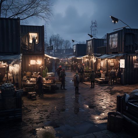 Zombie Apocalypse Scenery, Post Apocalyptic Neighborhood, Apocalypse Shelter Aesthetic, Apocalypse Group Aesthetic, Apocalypse Town Concept Art, Apocalyptic World Art, Post Apocalyptic City Art, Apocalypse House Aesthetic, Zombie Apocalypse Location