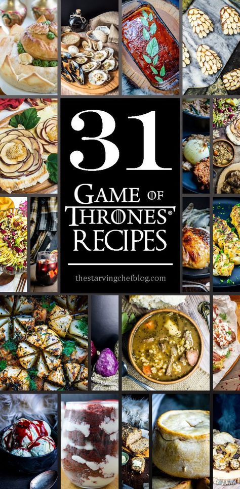 GAME OF THRONES RECIPES : Recipes from Westeros and beyond. Perfect for your Game of Thrones watch party food! Here's what to serve at your Game of Thrones party! Quick and easy Game of Thrones recipes! Fantasy Party Food Ideas, Midevil Food Parties, Dnd Party Ideas Food, Game Of Thrones Inspired Food, Fantasy Inspired Food, Game Of Thrones Dessert, Game Of Thrones Feast, Game Of Thrones Snacks, Game Of Thrones Charcuterie Board