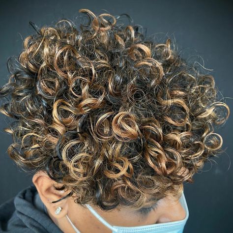 Men Hair Color Highlights, Black Hair With Brown Highlights, Blonde Highlights Curly Hair, Blond Rose, Curly Hair Fade, Dark Curly Hair, Brown Hair Men, Dyed Curly Hair, Highlights Curly Hair