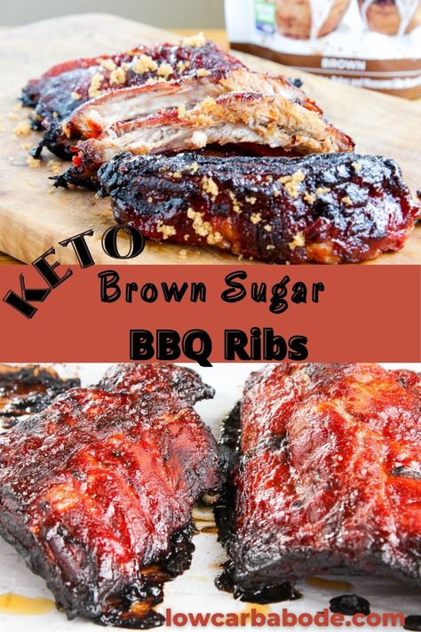 No summer is complete without slow-cooked pork ribs. You won't be able to stop yourself from these finger-licking good keto ribs made with a brown "sugar" BBQ sauce! #bbqribs #ketoribs #ketobbqribs No Bbq Sauce Ribs, Pork Ribs No Bbq Sauce, Ribs Without Bbq Sauce, Keto Pork Ribs, Keto Ribs Recipe, Keto Bbq Ribs, Pork Side Ribs, Keto Ribs, Zone Meals