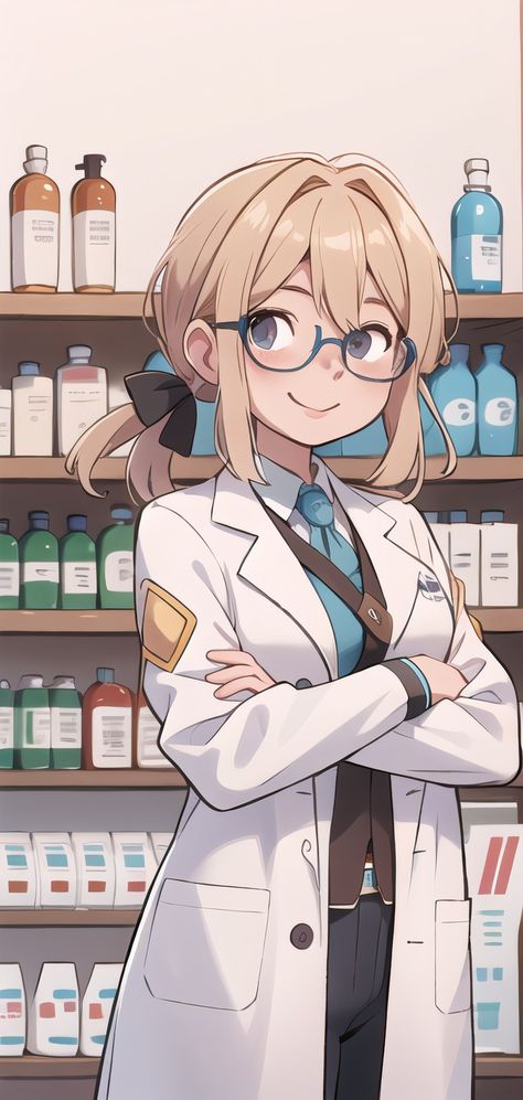 Violet evergarden, Ali AJ Art, AI generated, pharmacy, pharmacist, lab coat, glasses, mobile wallpaper Science Aesthetic Outfit, Pharmacist Aesthetic Wallpaper, Pharmacy Outfit, Lab Girl Aesthetic, Pharmacy Art Wallpaper, Pharmacy Technician Aesthetic, Aesthetic Pharmacist, Pharmacy Aesthetic Wallpaper, Pharmacist Wallpaper