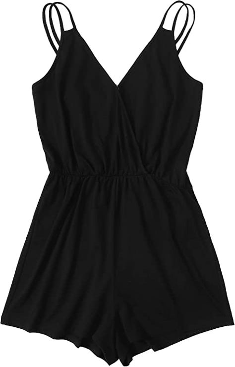 Wrap V Neck Spaghetti Straps Casual Short Jumpsuit Casual Playsuit, Spaghetti Strap Rompers, Cami Romper, Solid Jumpsuit, Wrap Romper, Traje Casual, Womens Playsuits, Plus Size Jumpsuit, Jumpsuit Fashion