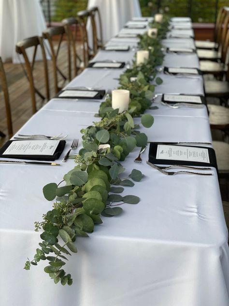 Eucalyptus table runner Eucalyptus Wedding Decor, Table Garland, Rustic Wedding Decorations, Tafel Decor, Greenery Garland, Eucalyptus Wedding, Wedding Table Decorations, Long Table, Head Table