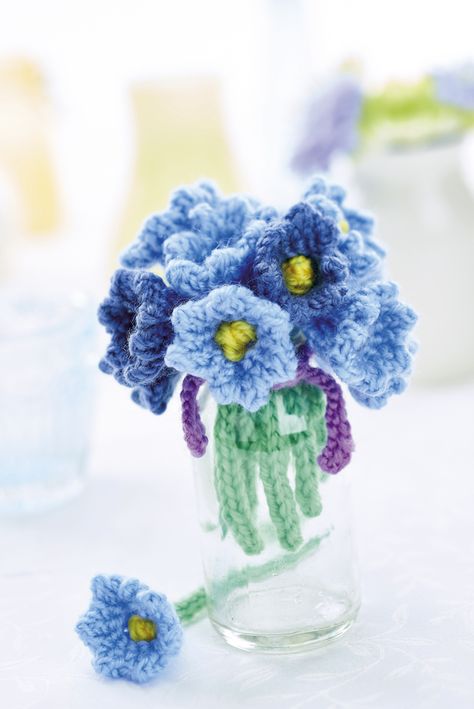 Issue 78 Sneak Peek: Put a spring in someone’s step with a bunch of blooms Top Crochet Pattern, Blue Bell Flowers, Crochet Magazine, Knitted Flowers, Free Knitting Patterns, Flower Diy Crafts, Crafts Beautiful, Knitted Toys, Diy Flowers