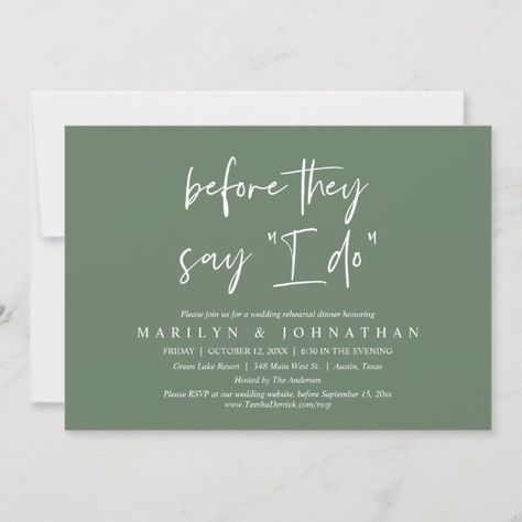 Before They Say "I Do", Wedding Rehearsal Dinner Invitation Minimalist Dinner Party, Minimalist Dinner, Post Wedding Brunch Invitations, Greenery Design, Party Dancing, Wedding Brunch, Wedding Rehearsal Dinner Invitations, Bridal Registry, Rehearsal Dinner Invitation