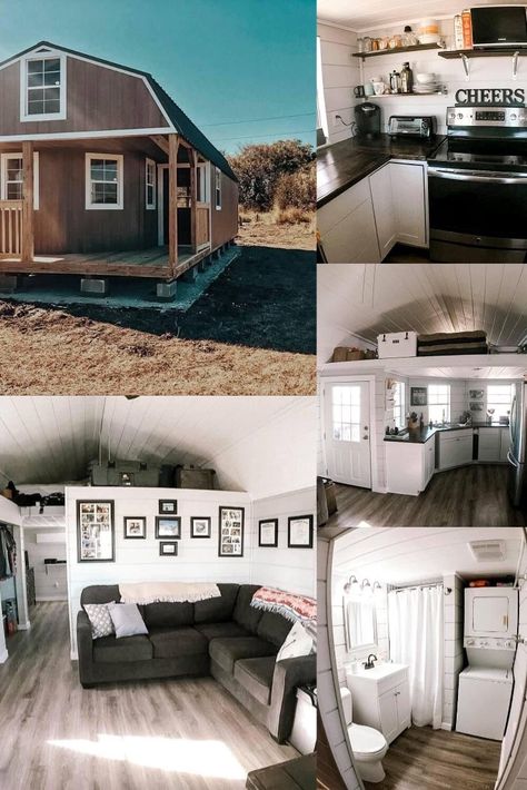 Another great customer renovation to their portable building! The possibilities are endless! Order yours today and create your dream space! #HomeIdeas #InteriorDesign #HomeDecorating #DecorTips #HomeStyle #HomeDecor #HomeInspiration #HouseGoals #DecorInspiration #InteriorInspo Shed House Living Room, Prefab Shed House, Building A Mini House, Temporary Living While Building, Tiny Shed Home Ideas, Modern Tiny House Loft, 16x50 Shed House Interior, Shed To Tiny House Interior Ideas, Diy Shed To Tiny House