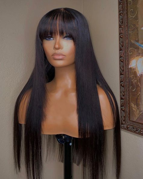 Fringe Bob, Straight Wig With Bangs, Bangs Fringe, Full Lace Front Wigs, Curly Lace Wig, Bangs For Women, Remy Human Hair Wigs, Brazilian Remy Hair, Wig With Bangs