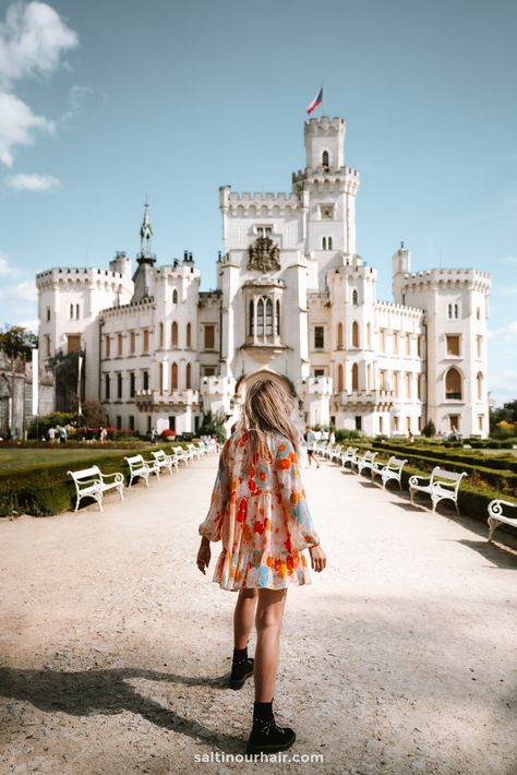 Inspiration on what to wear in Europe during summer. By @saltinourhair #outfit #inspiration #fashion #europe #cute #mini #dress #flowy #instagram #blogger #photography #fashionphotography #summer #black #boots #castle Day Trips From Prague, Ceske Budejovice, Czech Republic Travel, Fashion Europe, Medieval Tower, Cesky Krumlov, Great America, Castle Tower, Blogger Photography