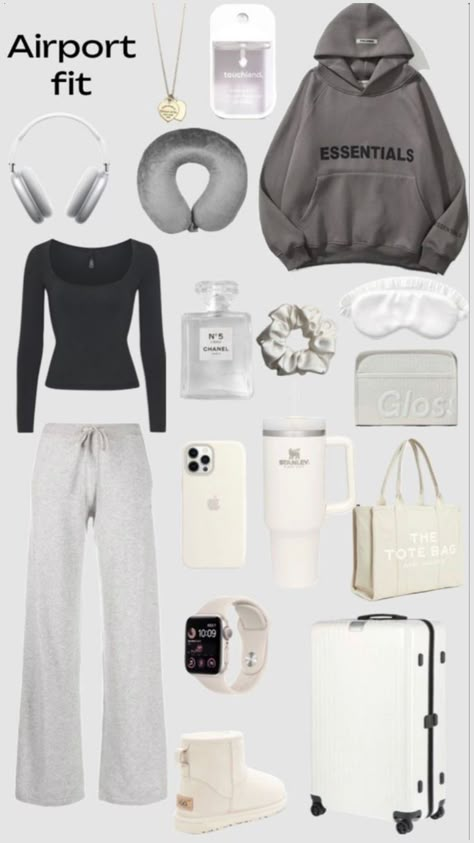 #airportoutfit #outfitinspo #cleangirl Road Trip Outfit Ideas, Airport Essentials, Cute Airport Outfit, Comfy Airport Outfit, Cute Travel Outfits, Airport Fit, Airplane Outfits, Airport Aesthetic, Travel Fits