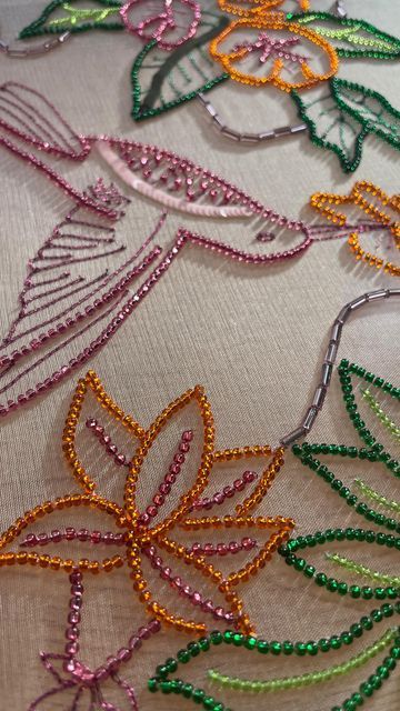 Beading On Quilts, Tambour Bead Embroidery, Embroidery Using Beads, Kinds Of Beads, How To Do Beaded Embroidery, Tambour Embroidery Dress, Cute Bead Embroidery, Embroidery Beads Patterns, Tambour Embroidery Design