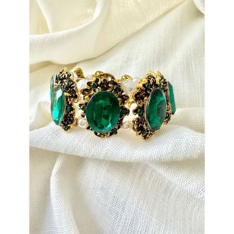 Oval Cut Emerald Green Statement Bracelet With Pearl Accent Swarovski Bracelet, Brass Bracelet, Diffuser Bracelets, Turquoise Cuff, Brand Jewelry, Brown Diamond, Statement Bracelet, Crystal Necklace Pendant, Nature Bracelets